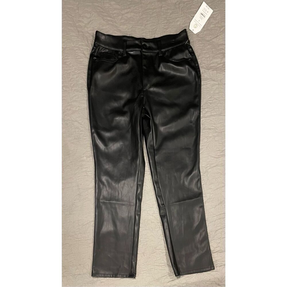 Time and Tru Black Pleather High Rise Straight Regular Pants 8 New